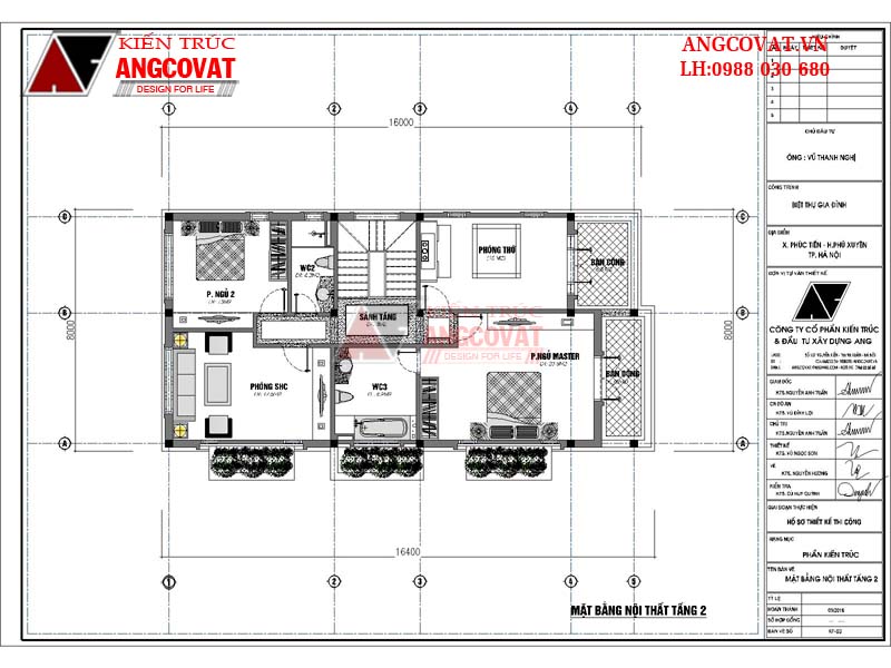 Mặt bằng công năng sử dụng tầng 2 mẫu thiết kế nhà 8x17m 2 tầng mái lệch