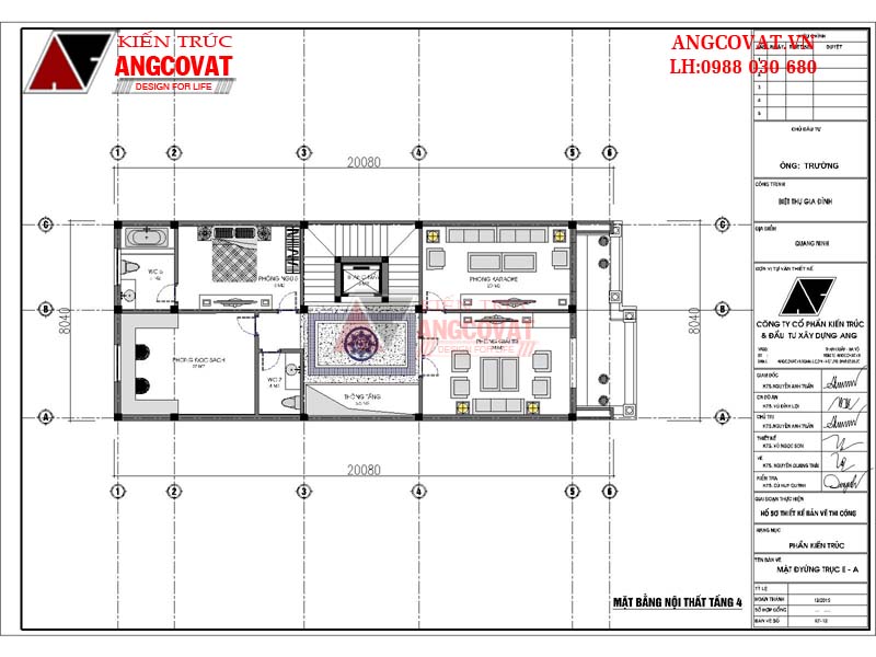 Mặt bằng nội thất tầng 4: xây biệt thự pháp trên đất 8x20 5 tầng mái vòm