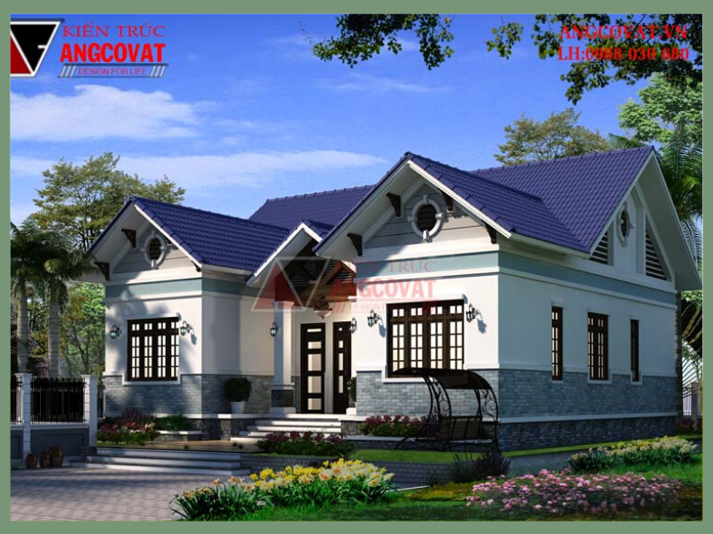 Góc nhìn từ xa mẫu thiết kế biệt thự vườn chữ U 1 tầng