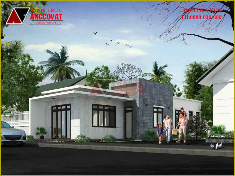 Góc view thiết kế nhà cấp 4 1 tầng hiện đại có 2 phòng ngủ diện tích 110m2