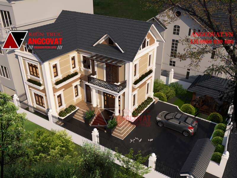 Bản vẽ thiết kế nhà 2 tầng 1 tum với hệ mái ngói đơn giản