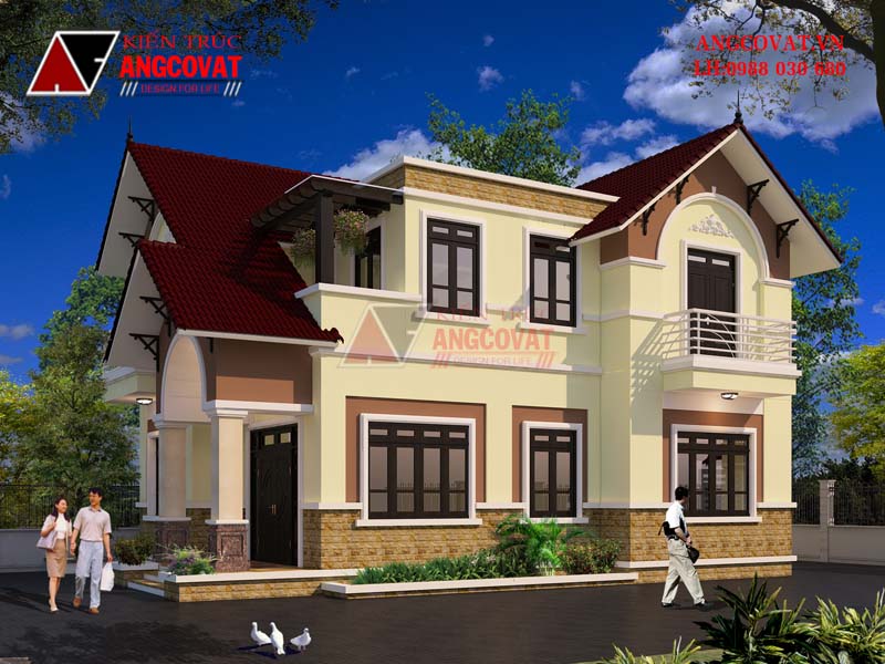 Ngoại thất đơn giản từ bản vẽ xây nhà trên đất 10x13m mái ngói