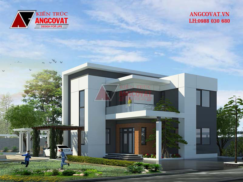 Mẫu 5: Thiết kế nhà biệt thự 2 tầng đơn giản, độc đáo sử dụng nguyên vật liệu cao cấp và bền chắc.