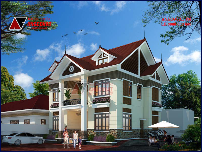 Hình ảnh ngoại thất mẫu nhà 2 tầng mặt tiền 12m diện tích 120m2