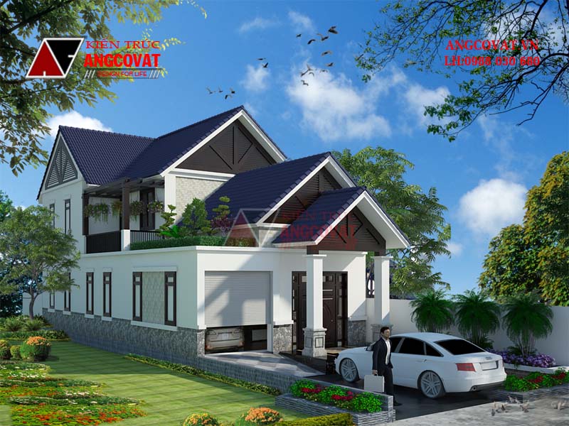 Hình ảnh nhà cấp 4 có gác lửng mái ngói đẹp mê ly có gara ô tô