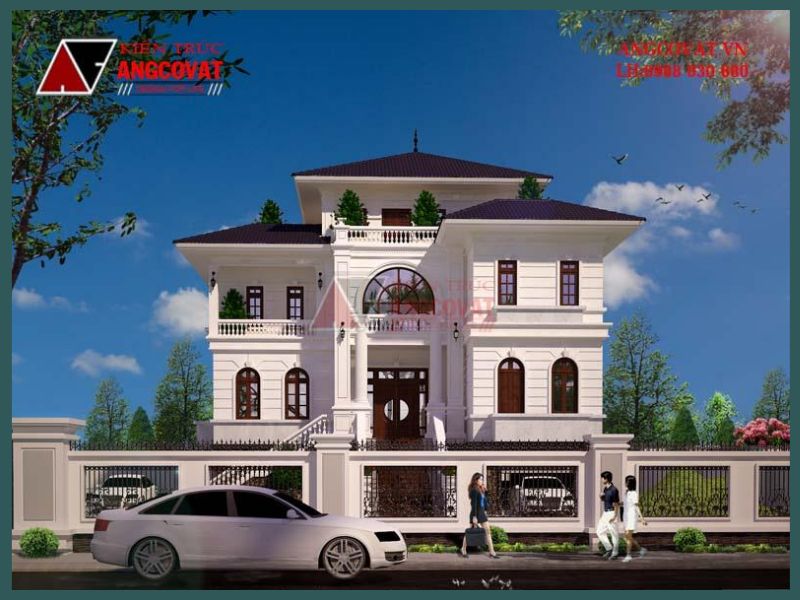 Hình ảnh 3D nhà biệt thự 3 tầng tân cổ điển 150m2