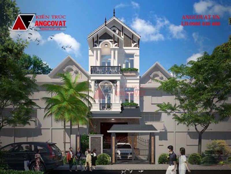 Mẫu nhà 3 tầng mặt tiền 5m phong cách tân cổ