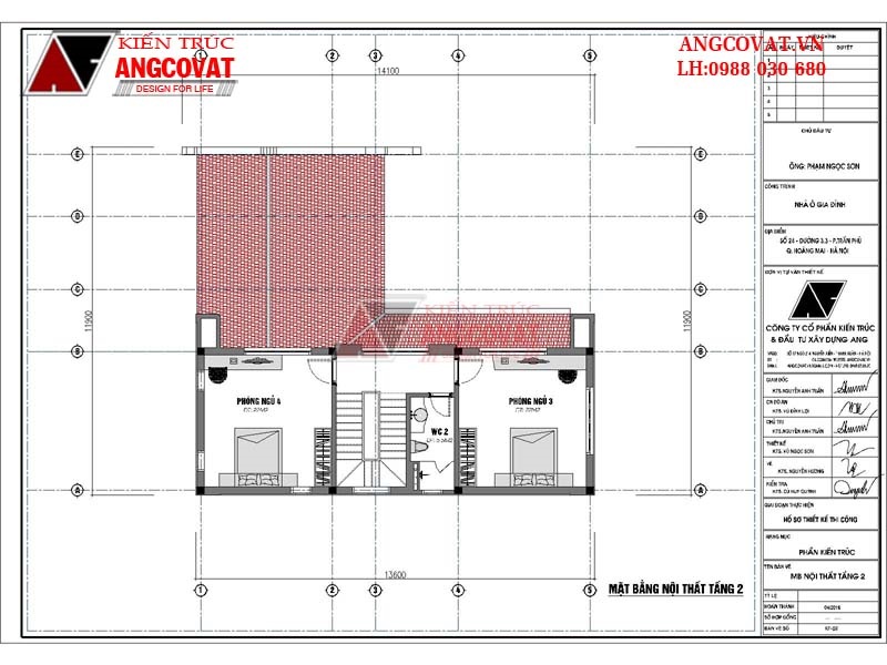 Mặt bằng nội thất tầng 2 bản thiết kế mẫu nhà thờ kết hợp nhà ở