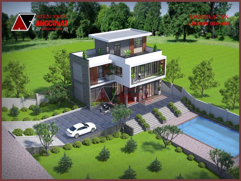 nhà 3 tầng mái bằng chú trọng thiên nhiên