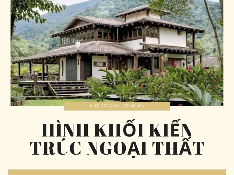 Hình khối kiến trúc nhà lầu 2 tầng mái thái đơn giản, gần gũi với thiên nhiên