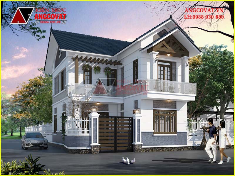 Kiến trúc nhà 2 tầng chữ L sang trọng