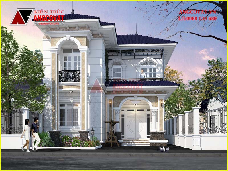 Kiến trúc nhà 2 tầng chữ L tân cổ điển