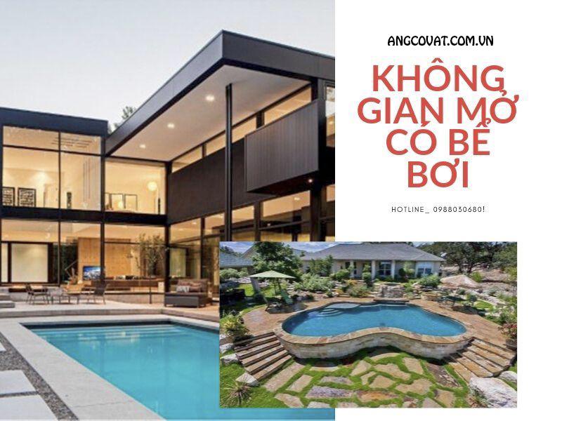 Thiết kế bể bơi vuông vắn tại kiến trúc nhà không gian mở đẹp