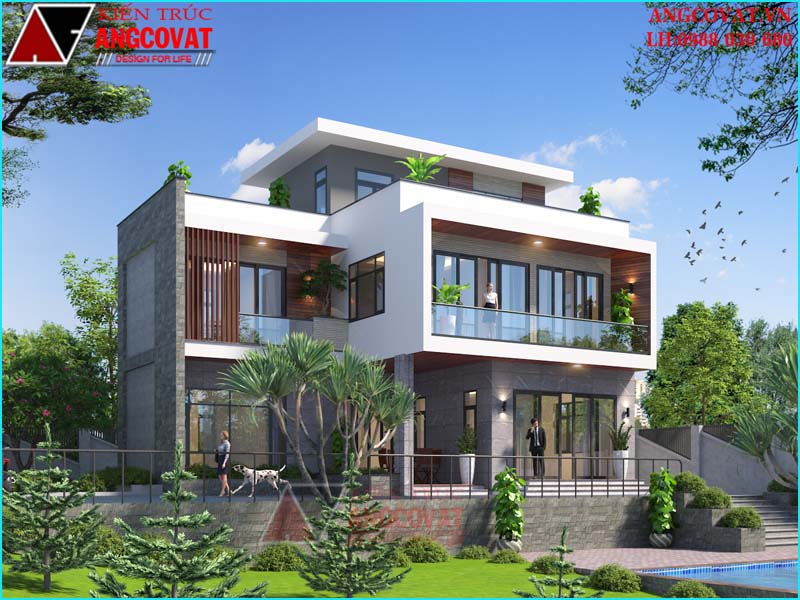 kiến trúc nhà lầu đơn giản mái bằng