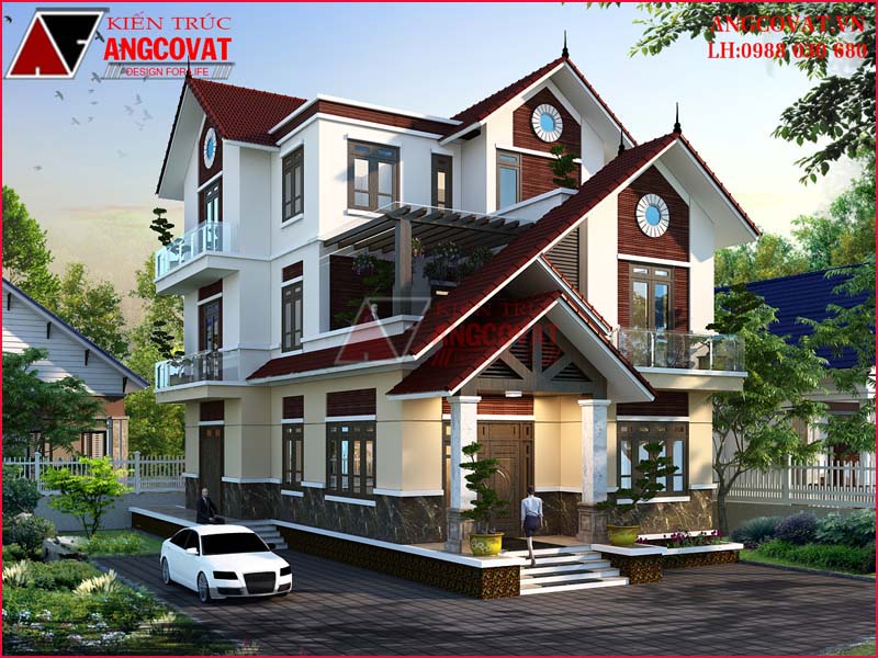 kiến trúc nhà lầu đơn giản 3 tầng