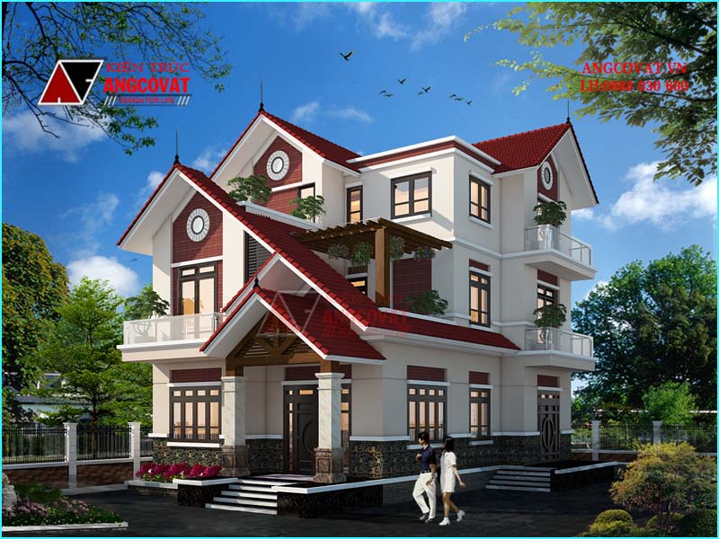 kiến trúc nhà lầu đơn giản 3 tầng