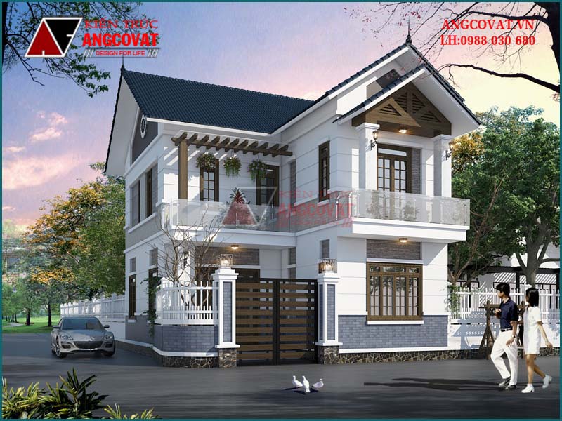 kiến trúc nhà ở nông thôn 2 tầng chữ l