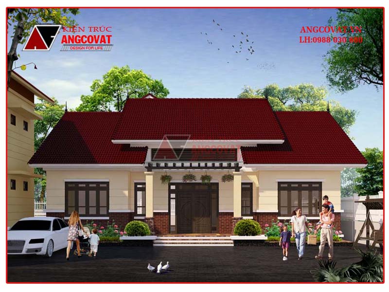 Mẫu nhà trệt đơn giản mái ngói truyền thống