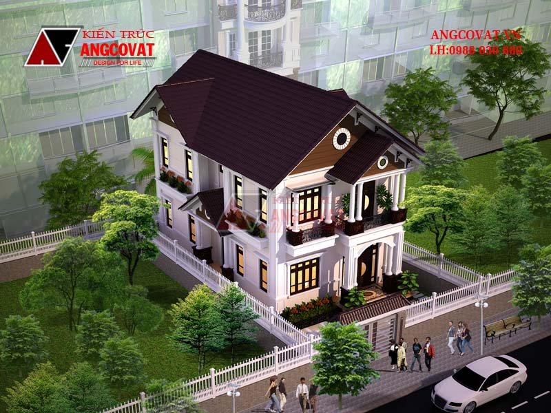 Mái thái đơn giản mà sang trọng của bản vẽ mặt bằng nhà 8x15m2 tân cổ