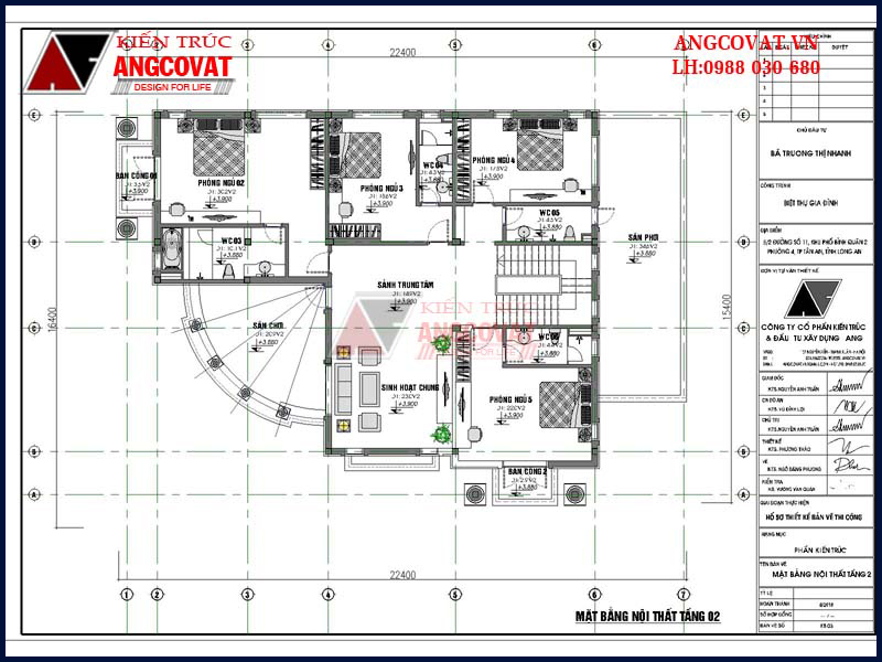 Mặt bằng bản vẽ nhà 2 tầng 250m2 5 phòng ngủ- mặt bằng nội thất tầng 2