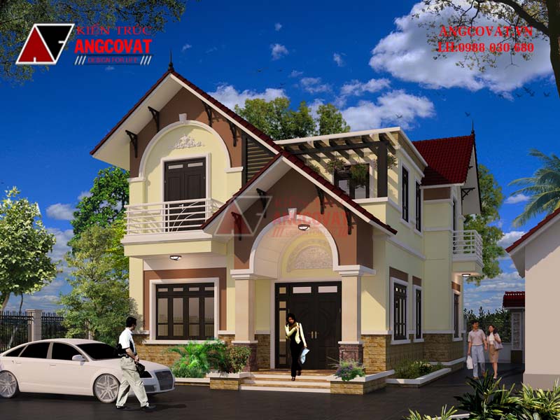 Sự trẻ trung trong mặt tiền của bản vẽ xây nhà trên đất 10x13m 2 tầng