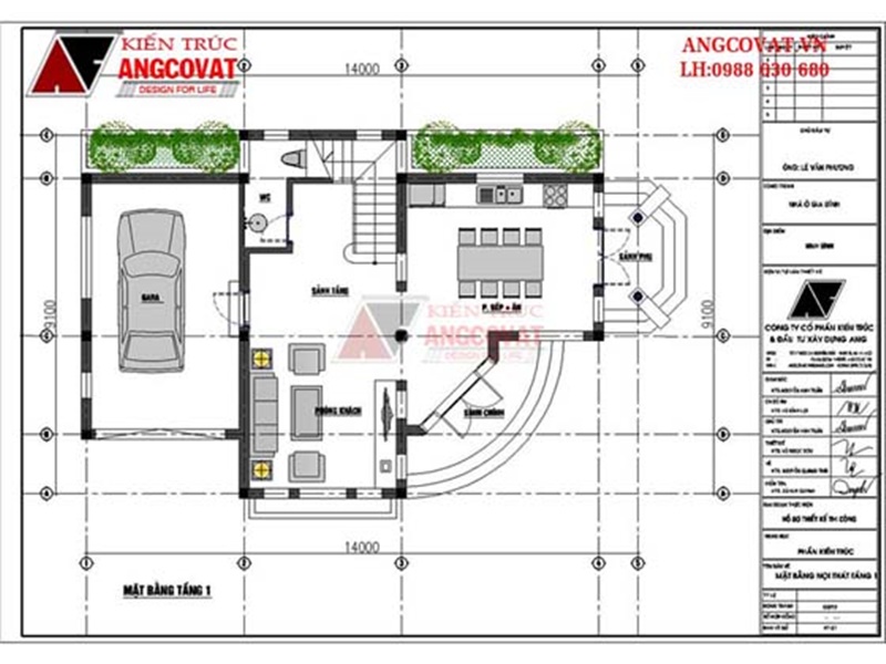 Mặt bằng nội thất tầng 1 biệt thự 2 tầng nhỏ xinh