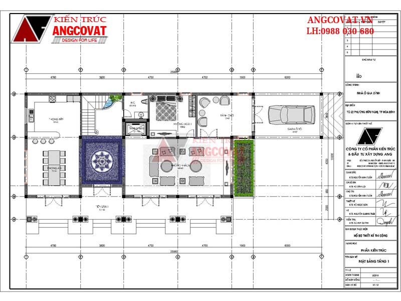 Nội thất tầng 1 mặt bằng biệt thự 200m2 3 tầng tân cổ