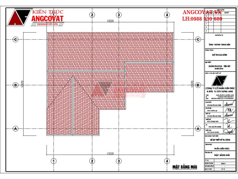 Mặt bằng mái ngói hiện đại cho mẫu nhà chữ L 3 tầng đẹp
