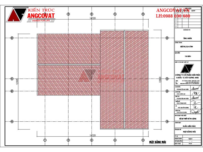 Mặt bằng mái thiết kế mẫu nhà mặt tiền 13m 1 tầng mái thái 100m2