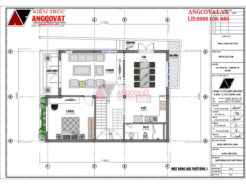 Chi tiết mặt bằng công năng sử dụng tầng 1 của mẫu nhà 1 trệt 1 lầu tiện nghi và sang trọng