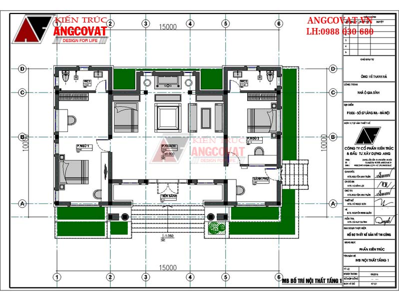 Mặt bằng tầng 1: Mẫu thiết kế nhà cấp 4 có phòng thờ diện tích 140m2 tân cổ