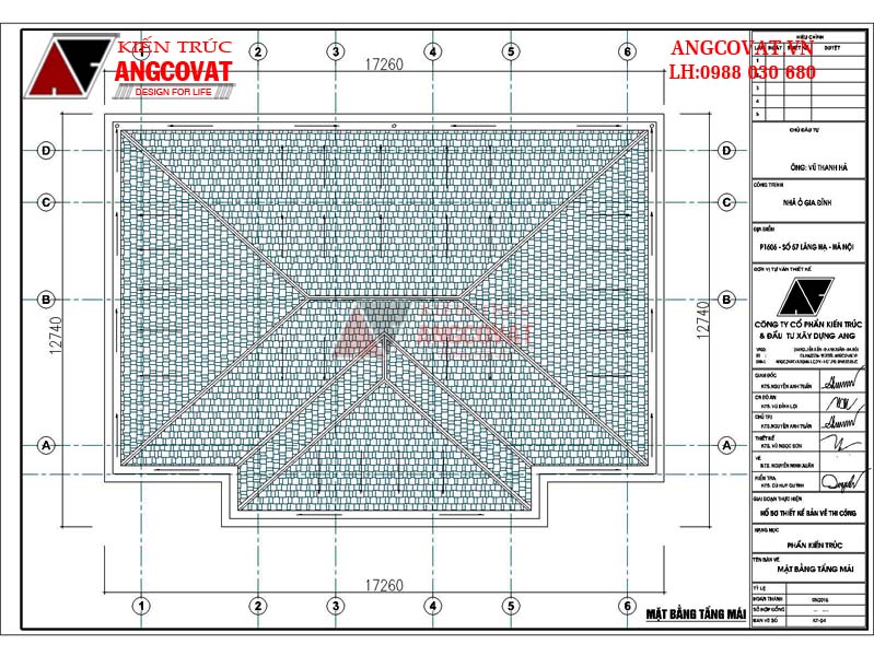 Mặt bằng tầng mái: Mẫu thiết kế nhà cấp 4 có phòng thờ 2 phòng ngủ tân cổ điển đẹp