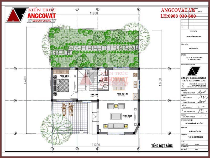 mặt bằng nhà 3 tầng mái bằng