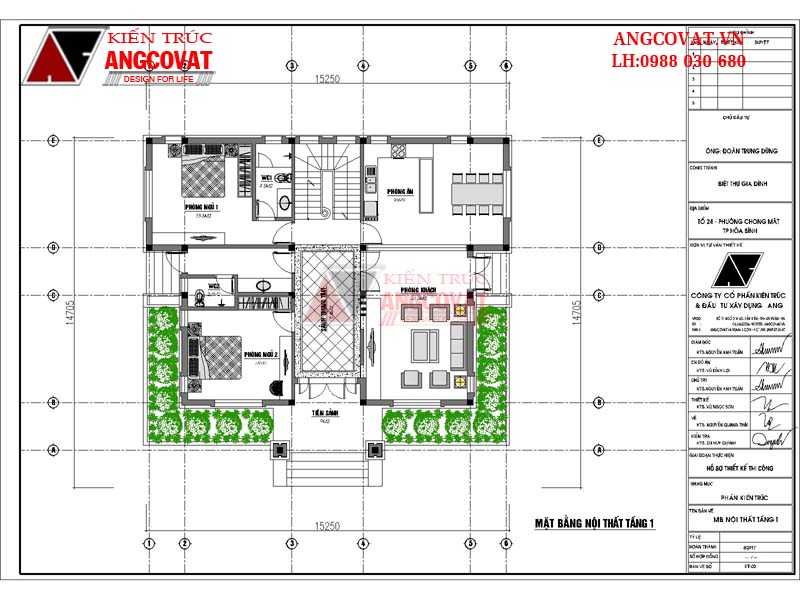 Bản vẽ 3d biệt thự 2 tầng mái thái với mặt bằng nội thất tầng 1 tiện nghi