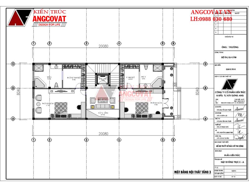 Mặt bằng tầng 3: Mẫu thiết kế xây biệt thự pháp trên đất 8x20 5 phòng ngủ