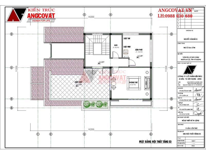 Mặt bằng nội thất tầng tum của phương án thiết kế nhà trên đất thóp hậu