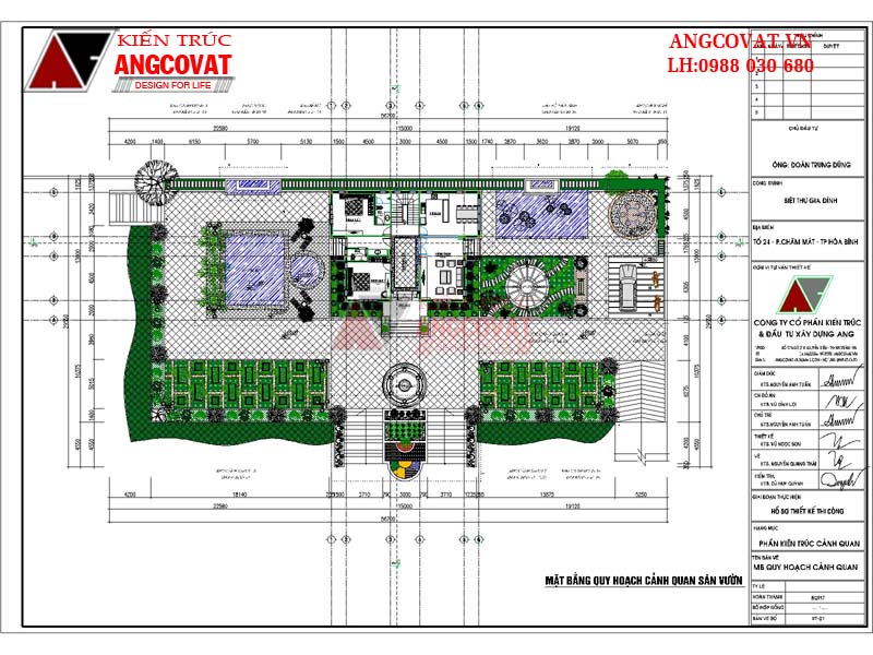 Mặt bằng quy hoạch sân vườn được thực hiện trong bản vẽ 3d biệt thự 2 tầng mái thái