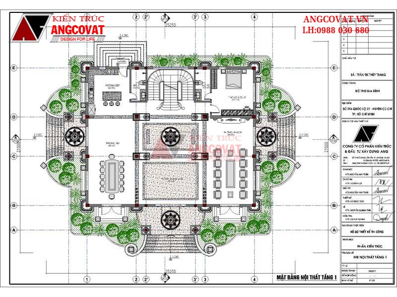 Công năng tầng 1 mẫu biệt thự 3 tầng tân cổ điển
