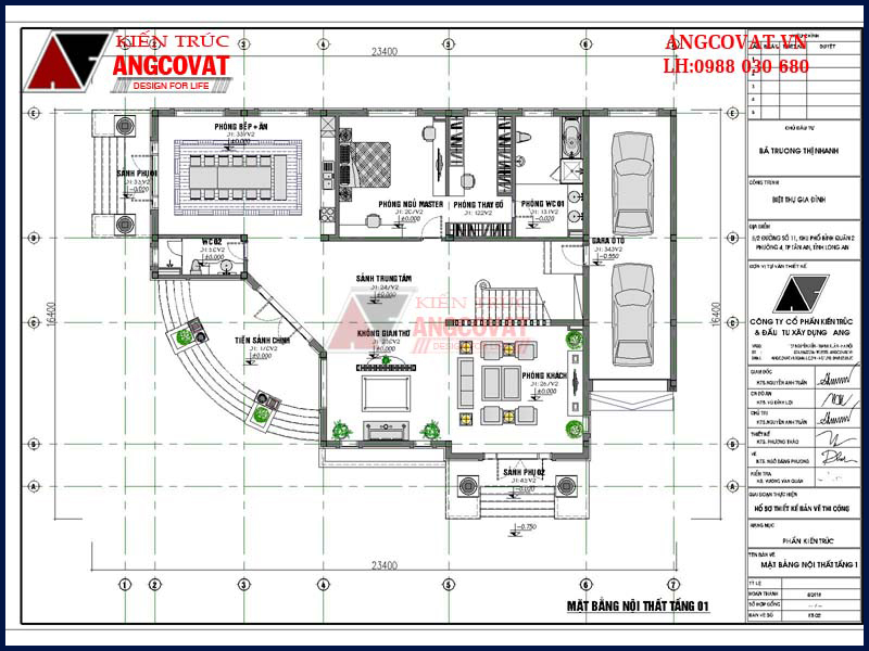 Mặt bằng tầng 1 mẫu nhà 2 tầng 250m2 đẹp mê ly 5 phòng ngủ