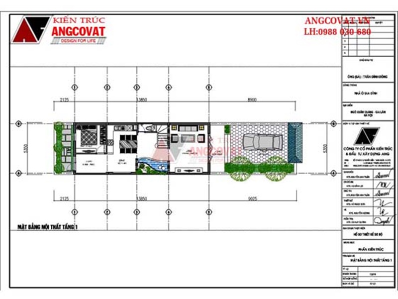Mặt bằng công năng tầng 1 của ngôi nhà 3 tầng mặt tiền 5m