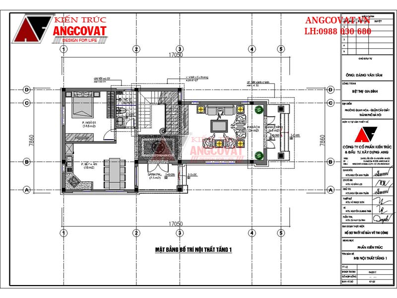 Công năng sử dụng tầng 1 mẫu nhà phố 3 tầng 8x15m