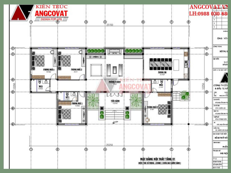 Mặt bằng tầng 1 mẫu nhà 1 tầng chữ U 200m2 đẹp