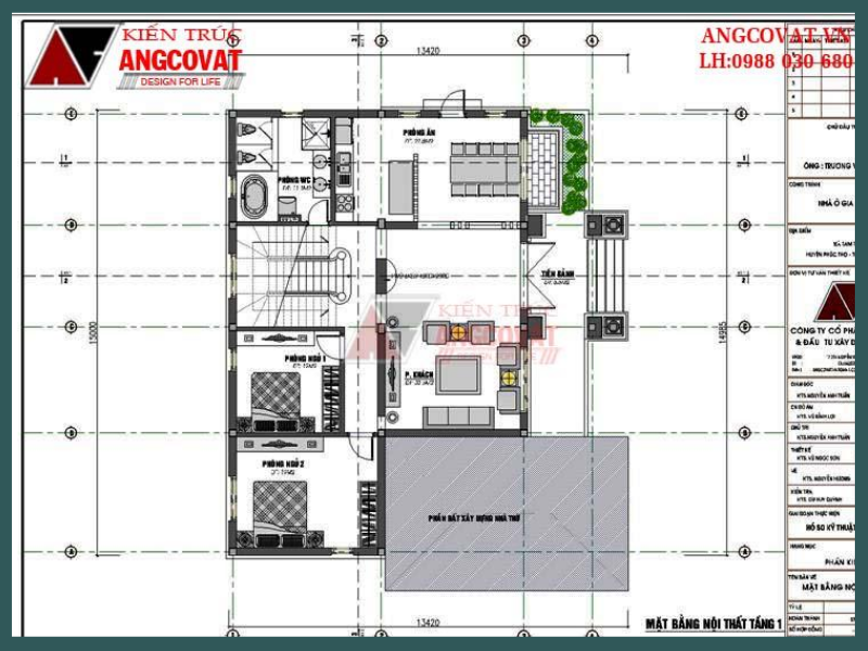 Mặt bằng công năng tầng 2 diện tích 150m2 3 tầng châu âu