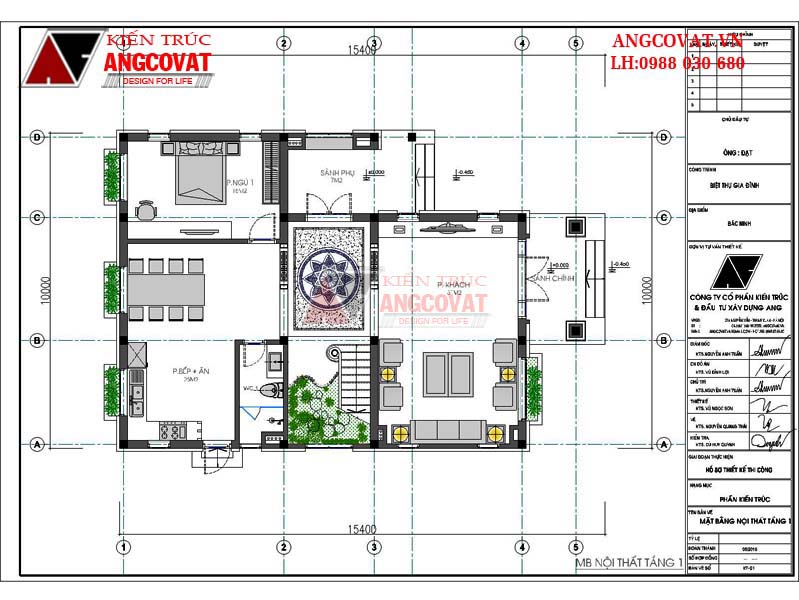 Mặt bằng tầng 1 trong sơ đồ công năng nhà biệt thự mái thái 120m2