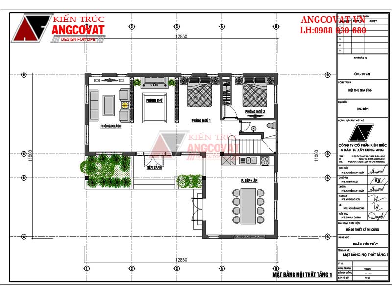 Mặt bằng tầng 1: Thiết kế mẫu nhà mặt tiền 13x11m 1 tầng mái thái đẹp