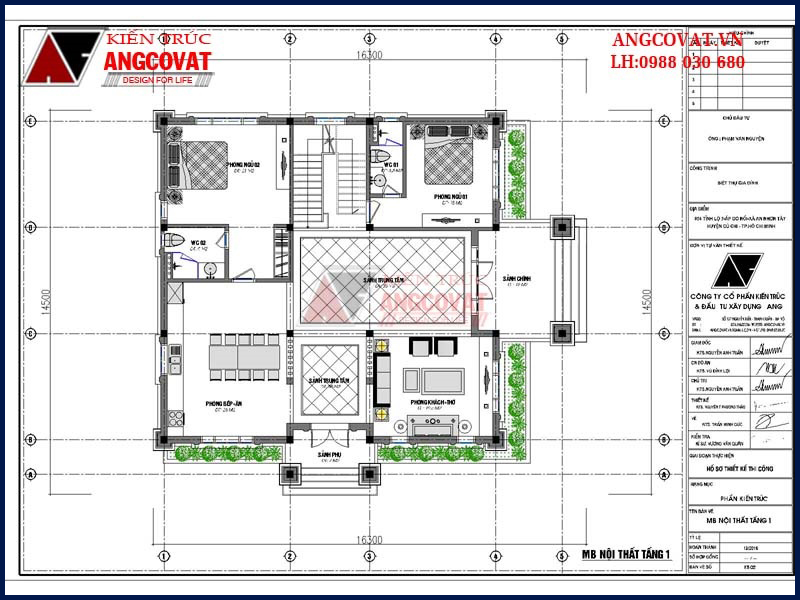 Bản vẽ nội thất tầng 2 xây nhà 2 tầng diện tích 170m2 5 phòng ngủ 