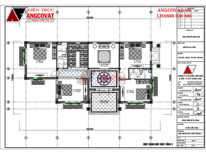 Bản vẽ nhà biệt thự 2 tầng mái thái với công năng 4 phòng ngủ, 2 phòng vệ sinh và 2 sảnh chính và phụ