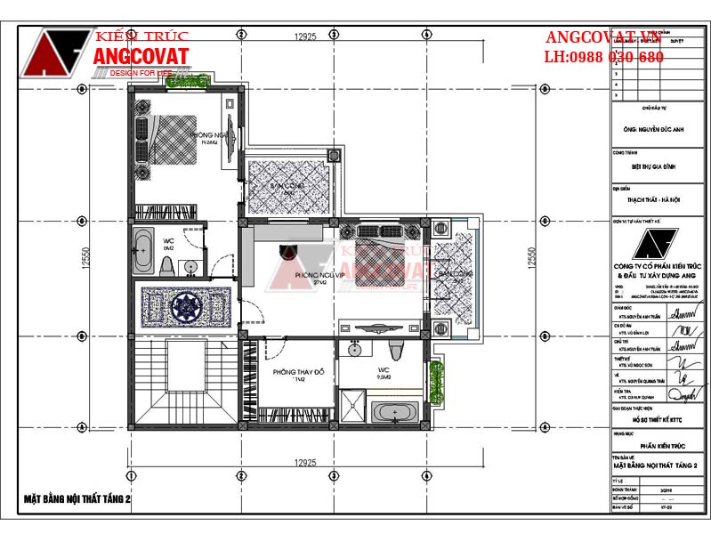 Mặt bằng công năng tầng 2 ngôi biệt thự Pháp 10x15 sang trọng, ấm cúng