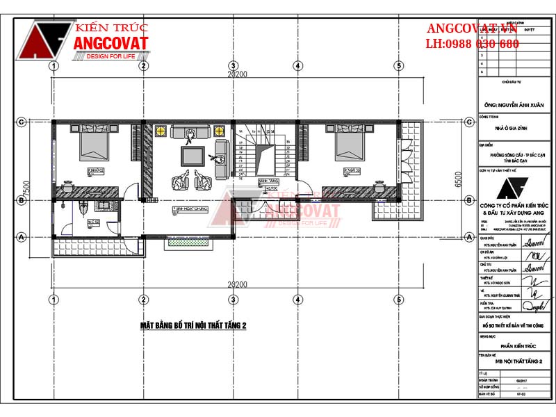 Công năng sử dụng của tầng 2: phòng ngủ 2 (20m2), sảnh tầng (1m2), phòng ngủ 3 (23m2), WC 2(7m2),  phòng sinh hoạt chung ( 30m2)