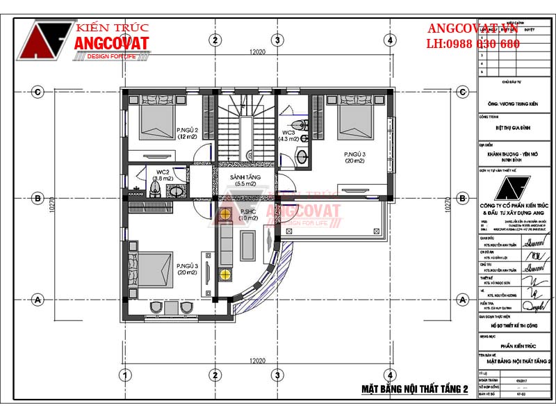 Mặt bằng công năng tầng 2 mẫu nhà chữ L 3 tầng đẹp